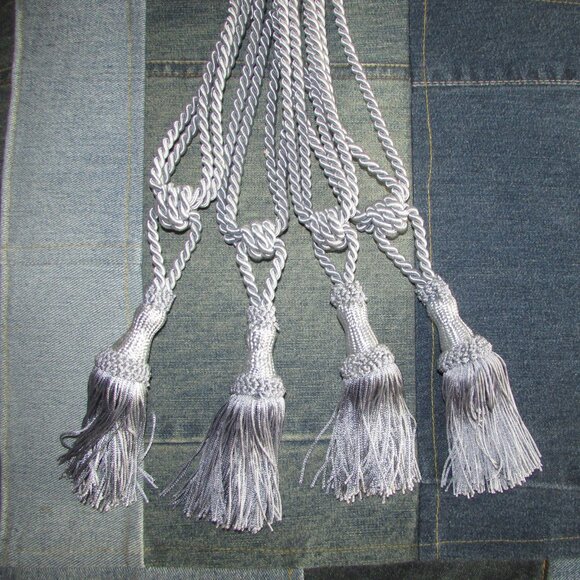 Silver Silky Curtain Tie Back Tassels x 4 - Picture 6 of 10